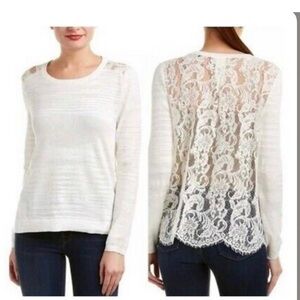 CAbi Cream Sweater with Lace Detail